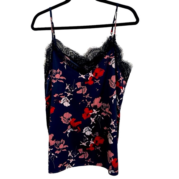 Nordstrom Halogen Blue and Pink Floral Lace Trim Camisole in Size Large - Picture 3 of 7